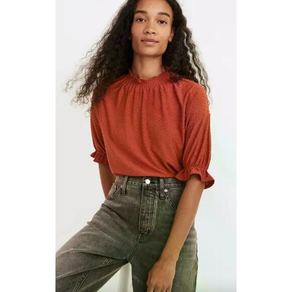 Madewell Clip Dot Ruffle Top Eustacean Clay Burnt orange 3X - Picture 1 of 7